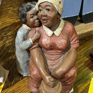 Vintage FolkArt Grandma & Child 1989 Signed Resin Statue HandPainted Decor